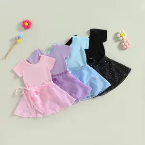 Meihuida Toddler Girls Short Sleeve Dance Dress Ballet Gymnastics Leotards with Removable Rhinestone Tutu Skirt Ballerina Outfits