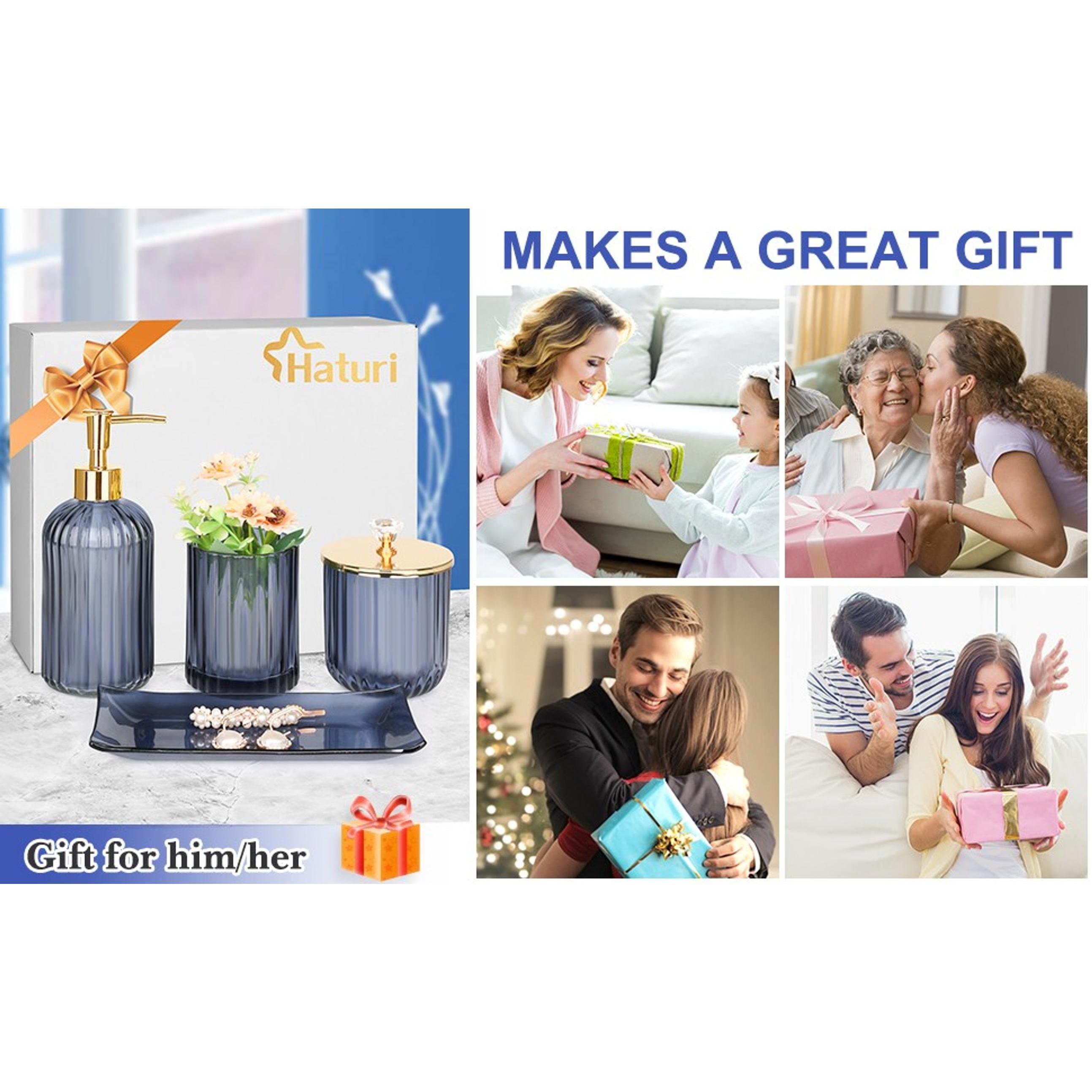 Glass Bathroom Accessories Set, Blue 4-Piece Bathroom Set