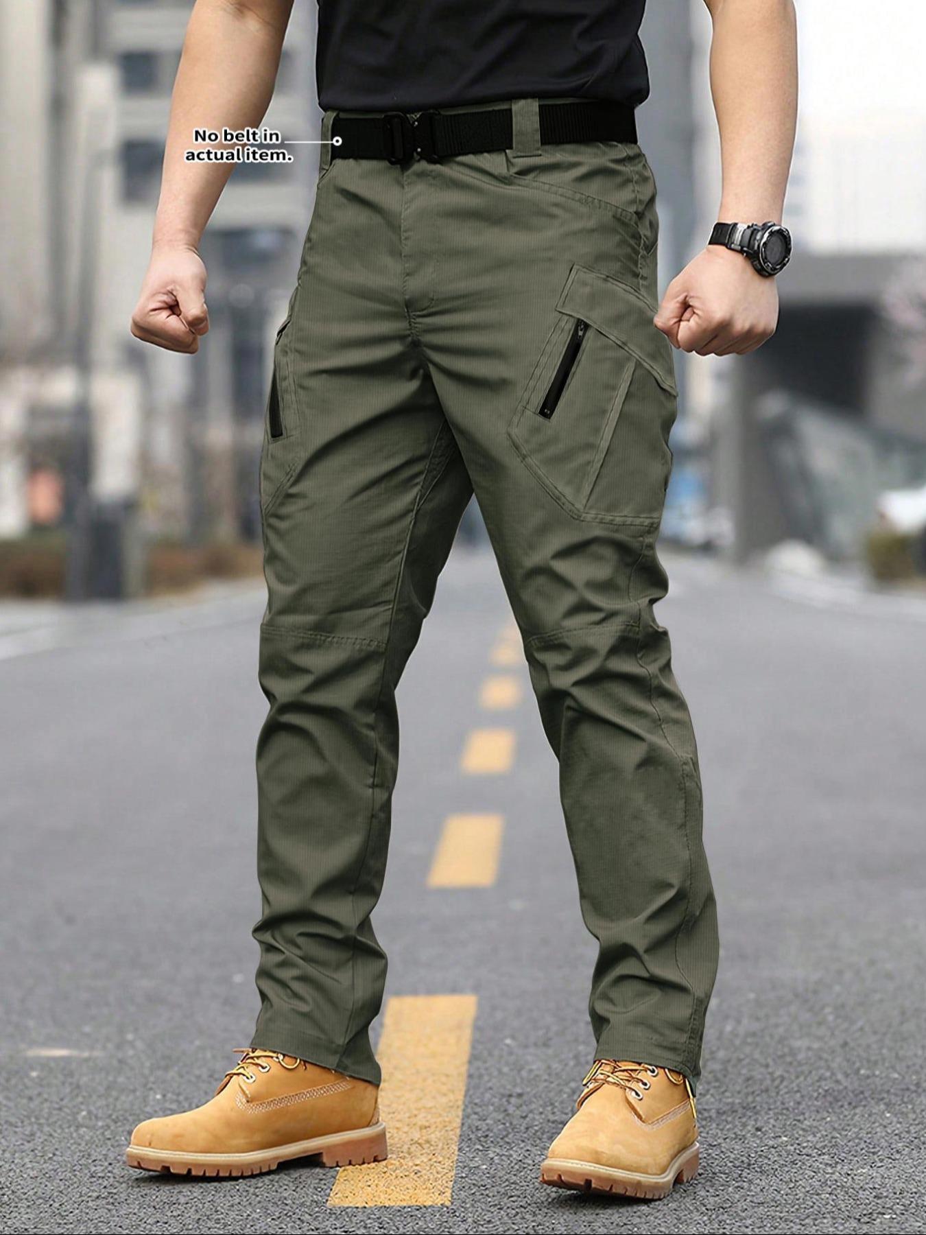 Men's Solid Color Flap Pocket Zipper Fly Cargo Pants without Belt Accessories, Casual Comfy Button Fly Trousers for Daily Wear, Men's Bottoms for All Seasons, Menswear, Plain