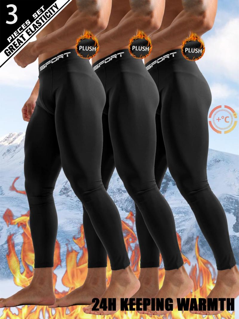 3PCS Men’s Winter Thermal Leggings Set – Soft Plush Fleece Warm Compression Pants, Elastic Slim Fit Design, Ideal for Running, Gym, Hiking, Skiing, and Cold Weather Training