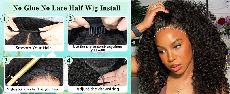 【Hot Sale】VIPbeauty Half Wig Human Hair 200 Density Burmese Curly Half Wig Spiral Curly Ends 3 In 1 Seamless Flip Over Glueless Wigs Human Hair with Drawstring Beginner Friendly Curly Wig Headband Wig for Women Daily Wear