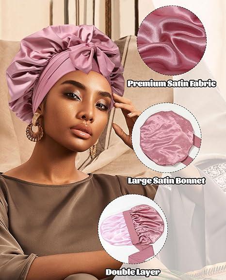Satin Bonnet, Silk Bonnet for Sleeping, Silk Sleep Cap, Double Layer Hair Bonnet Elastic Tie Band For Women, Curly Hair, Night Cap, Heatless Styling Tool for Women Silky Haircare christmas gift ideas