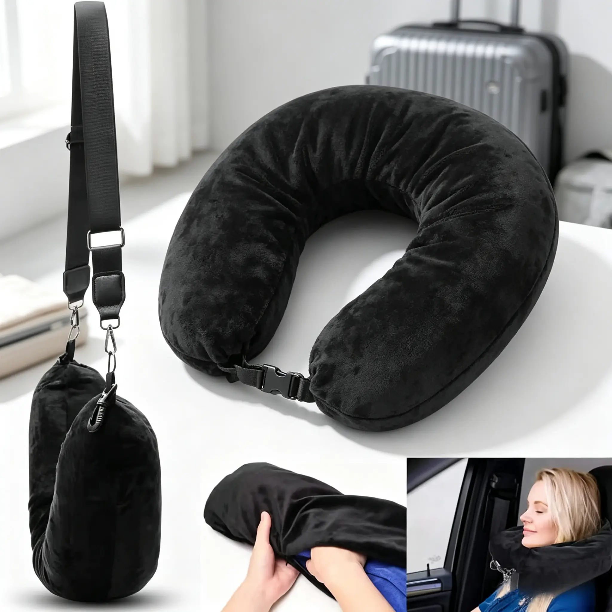 Airplane Neck Pillow Clothes-Filled Storage Bag Outdoor Multi-Functional U-Shaped Portable Pillow Cover