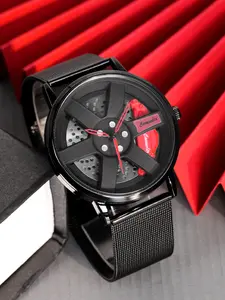 A men's hot selling all black mesh watch with excellent breathability and tire shape dial design, exquisite color matching, high-end technology trend quartz watch, Casual trendy wristwatch
