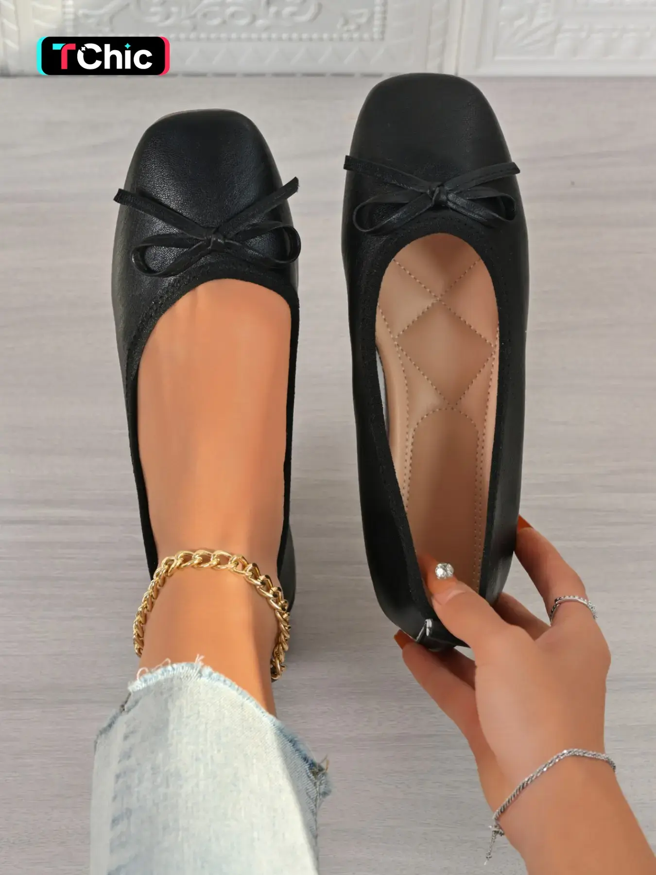 Women's Plus Size Ballet Flat Shoes, Plain Bowknot Decoration, Square Toe Design, Casual Comfort Slip-On Loafers, Versatile Spring Fall Fashion Footwear
