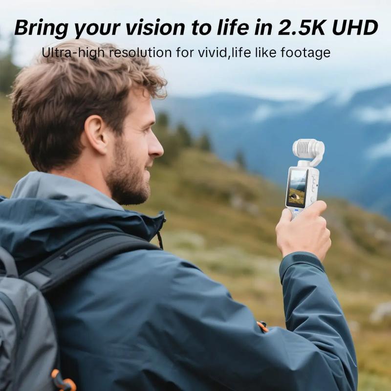 Portable 2.5K Ultra HD Video Recorder with 180 Rotating Lens, Handheld Stabilizer Pocket Camera, Full Body Camera for Vlogging, Travel & Daily Life Recording, USB Rechargeable, Black, Vlogging Camera, Modern Gadget, Durable Construction, Camcorder