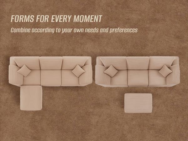 【2-7 Packages】112" -142‘’Cloud Sectional Couch, Boneless Couches for Living Room, L Shaped Couch with Convertible Ottoman, Modular Sectional Sofa with Deep Seat, Comfy Soft Cushions, No Assembly