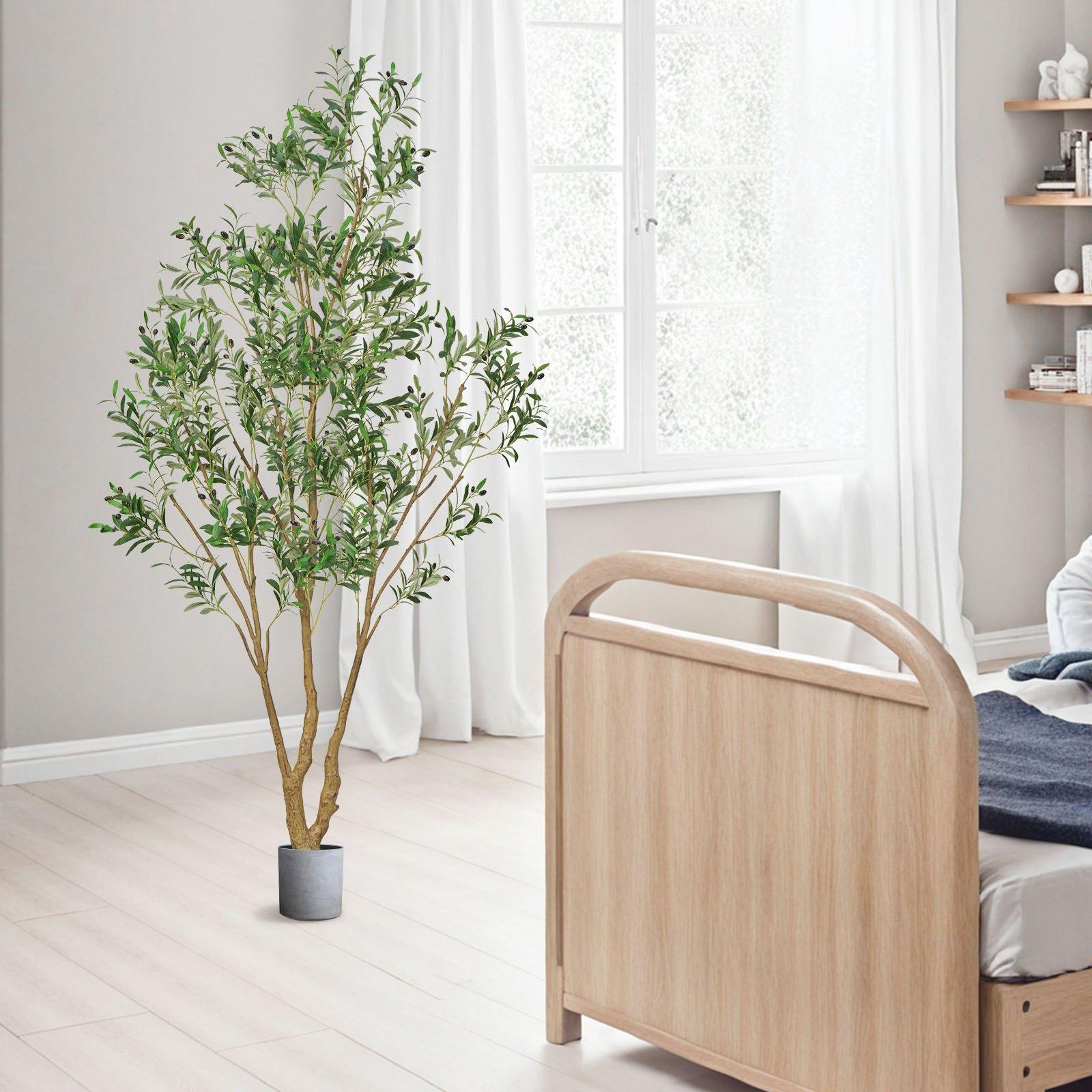VEVOR 8FT Artificial Olive Tree with Black Pot, Tall Fake Tree with Natural Wood Trunk & Realistic Green Leaves and Fruits, Indoor Faux Plant for Home, Office, Living Room, Corner Decor VEVOR 8FT Artificial Olive Tree with Black Pot, Tall Fake Tree with Natural Wood Trunk & Realistic Green Leaves and Fruits, Indoor Faux Plant for Home, Office, Living Room, Corner Decor