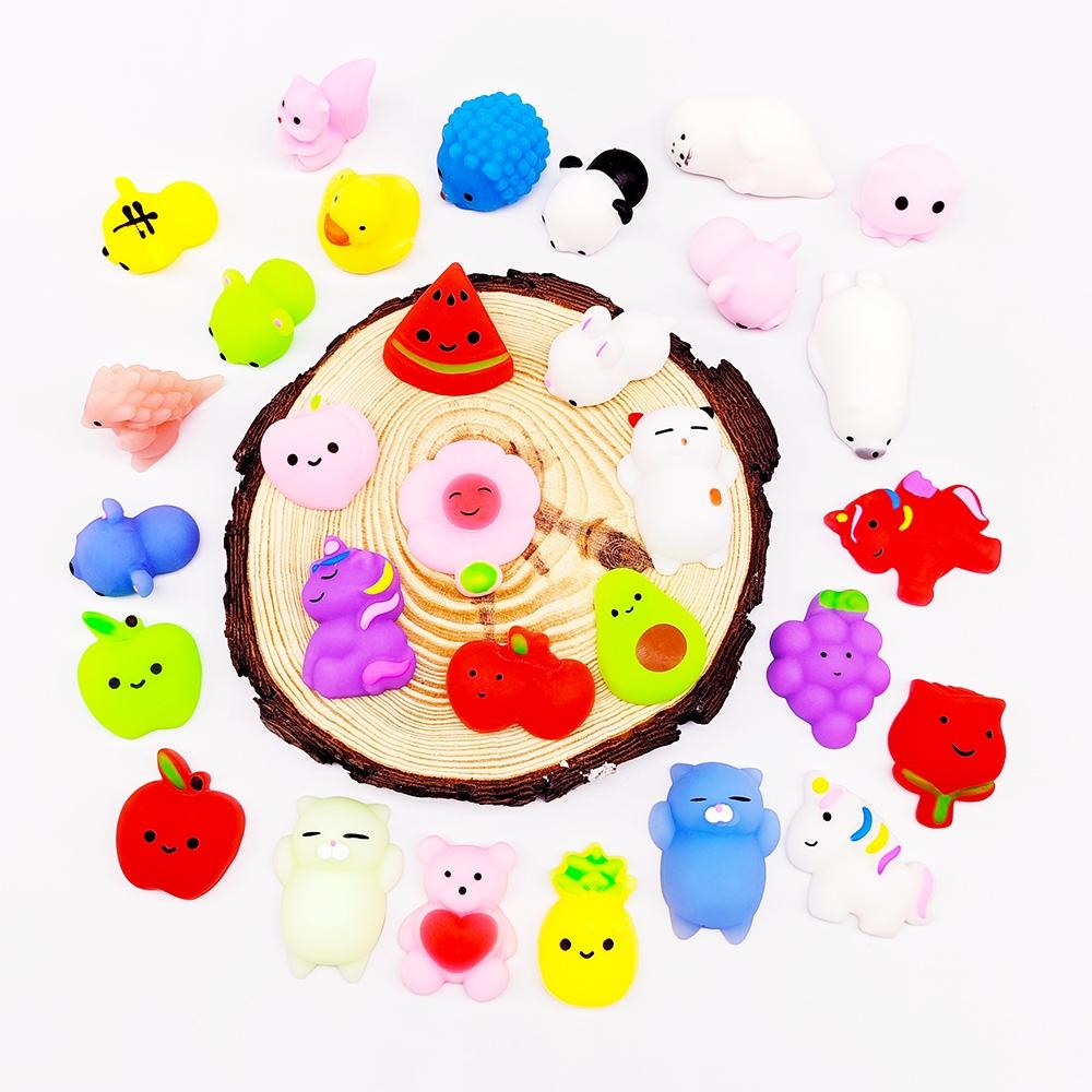 30 Pcs Mochi Squishy Toy Animal Fruit Kawaii Squishies Toys Party Favors New Year's Day /Valentine's Day/Christmas Gifts, Stress Relief Decoration, Stress Relief Fidgeting