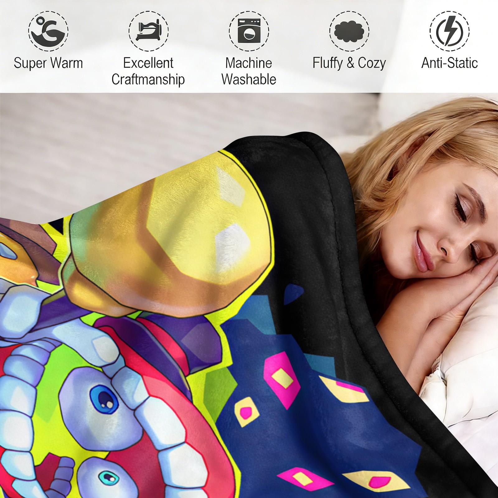 Trendy Digital Circus All-Character Print Blanket, Cartoon Anime Peripheral Flannel Nap Blanket, Warm Sofa Cover Blanket for Home & Student Dorm, Flannel Cozy Blanket