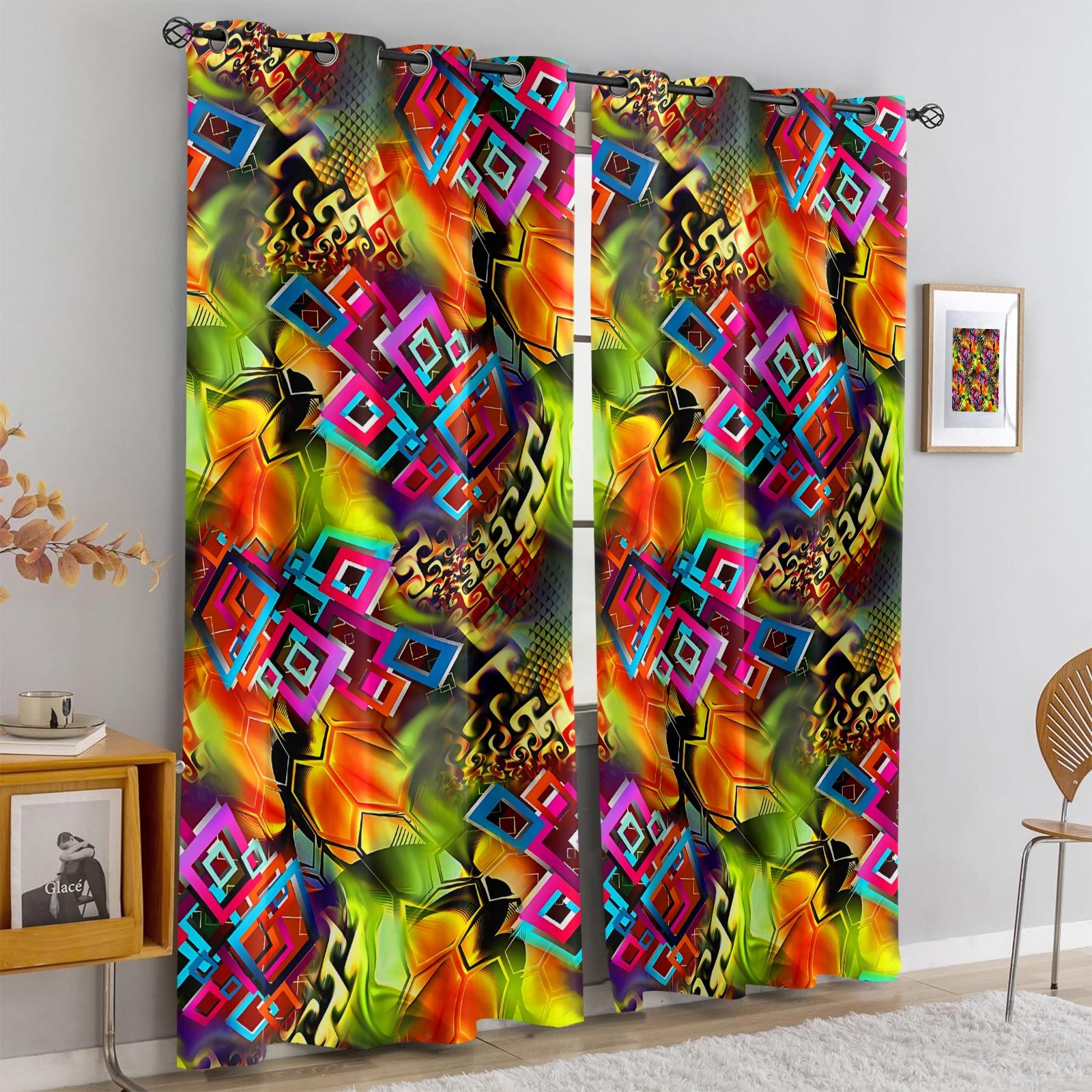 2 Panels Boho Paisley Print Blackout Curtains, Vintage Ethnic Style Darkening Grommet Window Drapes, HD Digital Print, Soft Durable & Light Blocking, Perfect for Bedroom, Living Room, Dorm & Studio Home Decor