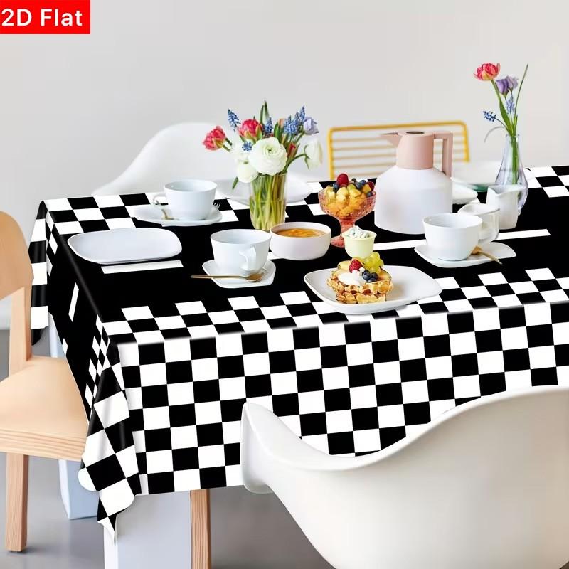 2D Flat Party Tablecloth 1pc, Checkered Racing Theme, Polyester Material, No Power Required, Perfect for Party Decorations