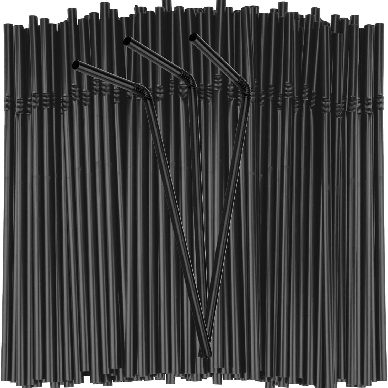 Black Reusable Plastic Straws, Versatile Drinking Straw, Flexible, Durable Coffee Straws, Suitable for Homemade Milk and Juice Drinks, DIY Materials, Long Drinking Straws for Coffee, Cocktail, Milkshakes, Beverage, Parties, Camping and More