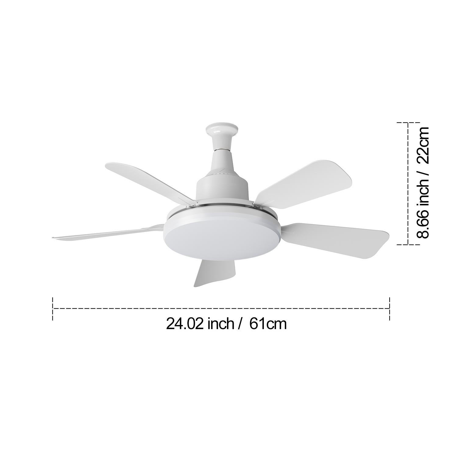 24-Inch Compact Two-In-One Fan Light, Adjustable Brightness, Timer Function, Three Speed Settings, Ideal for Small Living Rooms, Dining Rooms, Workspaces, Bedrooms
