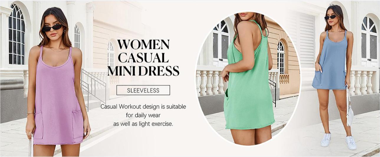 Imily Bela Women's Summer Mini Dress Casual Workout Tennis Dress with Shorts Sleeveless Althletic Dresses