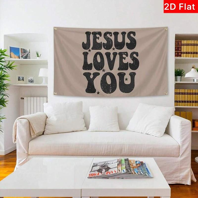 2D Flat Banner 1pc, Jesus Loves You Wall Hanging, Fun Decor for University Dorms, Elegant Gift for Graduation, Mother's Day, Father's Day