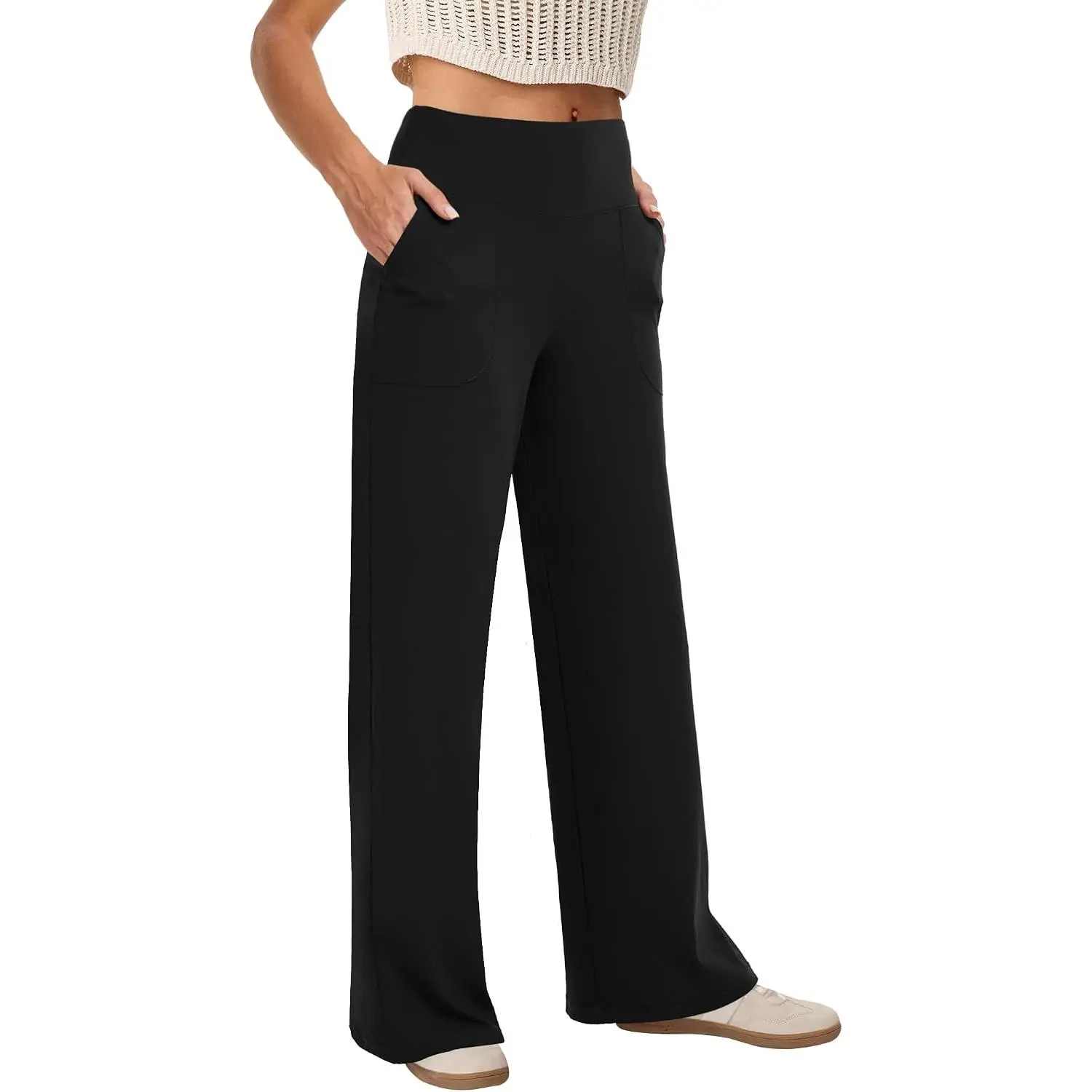 Wide Leg Pants Woman High Waist Yoga Pants with Pockets Loose Stretch Dress Work Sweatpants Casual Lounge