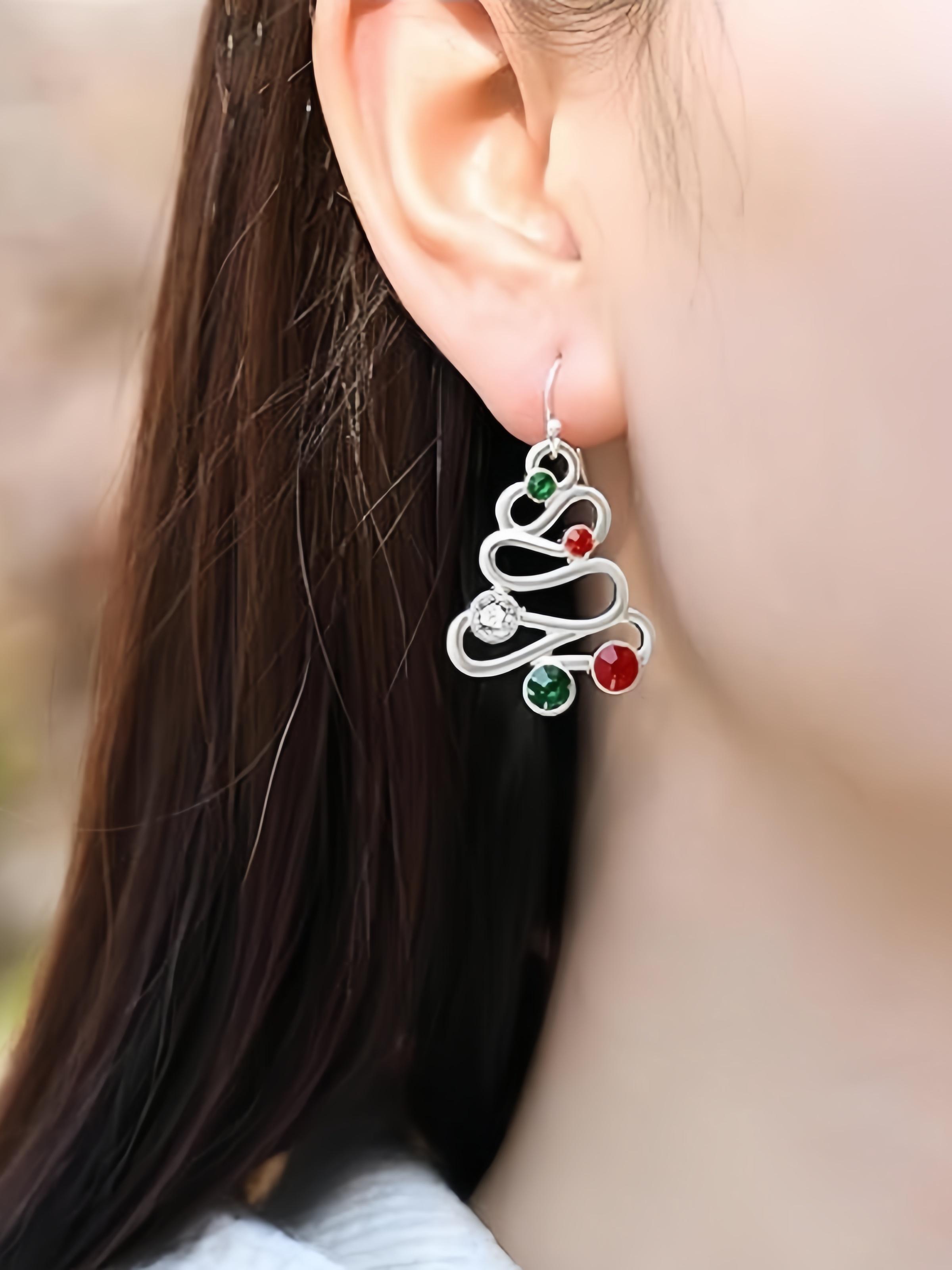 Elegant Christmas Tree Earrings for Women, Versatile Earrings, Synthetic Zircon Jewelry, Daily and Party Wear, All-Year Holiday Gift