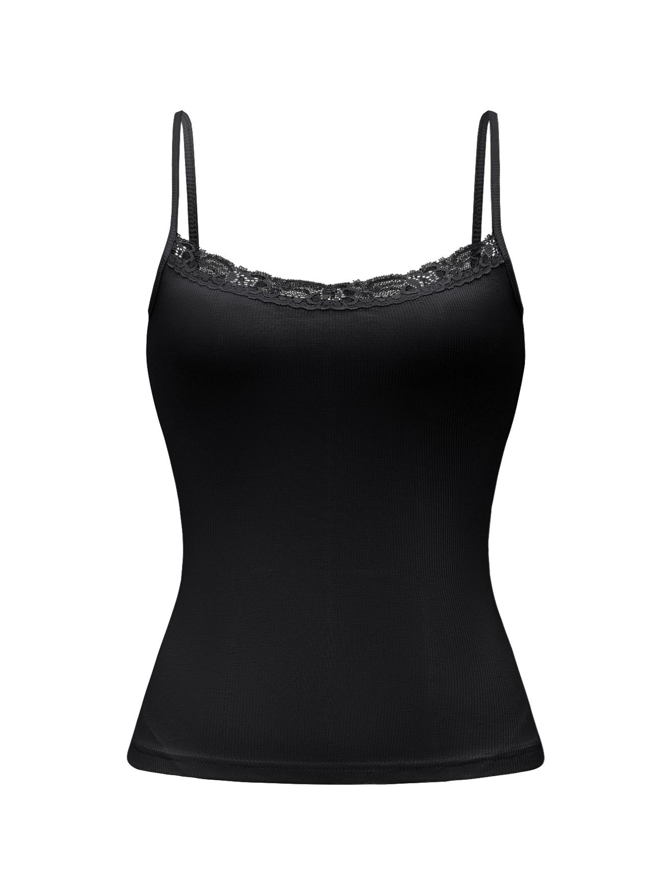 Pure Desire Lace Trim Short Tank Top, Casual Basic Layering Piece, Comfortable Everyday Wear, Stylish Women's Clothing, Womenswear