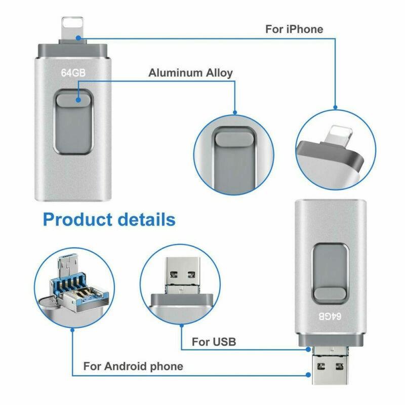 4-in-1 External Flash Drive for iPhone & Type-C & Android & Computer, USB 3.0 Memory Stick Photo Stick Thumb Drive, Photo & File Backup with App, Portable OTG PenDrive, 64GB 128GB 256GB 512GB 1TB, Christmas Gift for Boyfriend & Husband & Wife