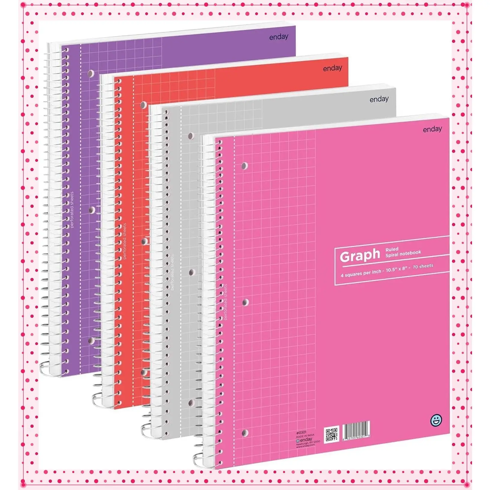 Graph Paper Notebook (4 Pack) Grid Notebook, Graph paper spiral notebook, Graph notebook, 4 Squares per inch Grid paper notebook, White Paper Quad Ruled Spiral Assorted ColorsGift