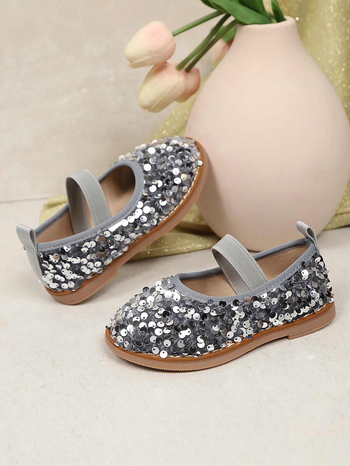 Sparkly Sequin Mary Jane Shoes for Girls, Cute PU Leather Dress Shoes, Princess Party Flats, Less Than Ankle Height, Rubber Sole