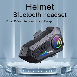 MOKATA Y10-2X Motorcycle Wireless Intercom Headset with LED Light, Bluetooth 5.3 Two-Person Intercom, 500m Intercom Range for Same Model, 10m Bluetooth Transmission, AI Voice Assistant, Detachable Back Clip Design, Adjustable Ambient Light, Supports Dual