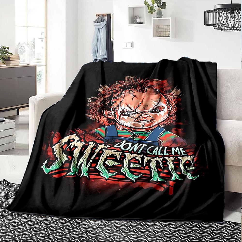 Chucky Quote Horror Graffiti All-Season Lightweight Anti-Pilling Urban Grit Fleece Throw Blanket - Child’s Play "Don’t Call Me Sweetie" Print, Multi-Size Plush Portable Sofa Nap Cover, Horror Movie Fan Gift