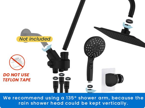 Ryamen Dual Shower Head Combo, 8'' High Pressure Rain/Rainfall Shower Head,5 Settings Adjustable Handheld Showers,with 15" Height Adjustable Slide Bar,Holder/Hose, Angle Adjustable, high pressure showerhead，tiktok shop showerhead