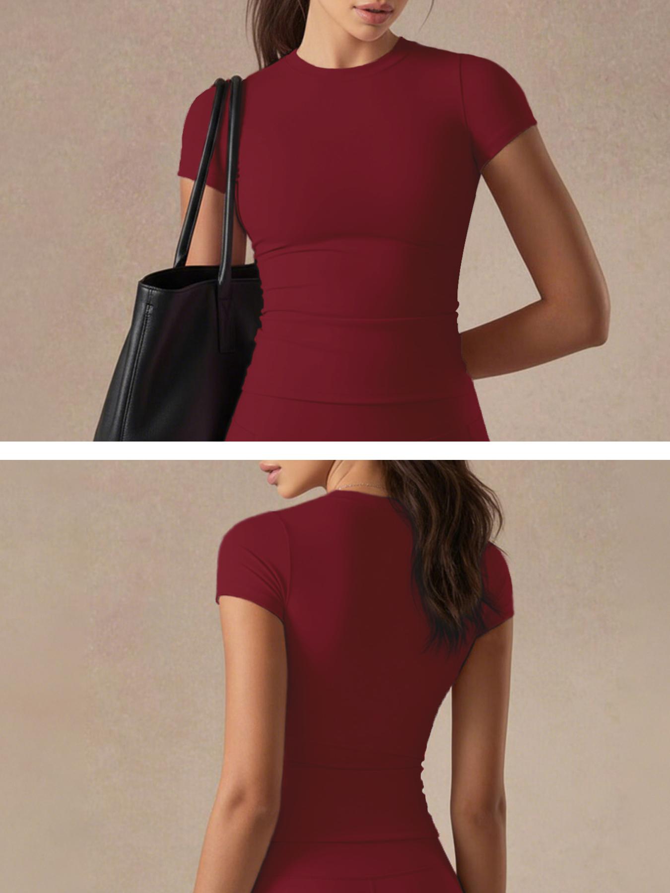 Women's Solid Color Set, Basic Versatile T-Shirt Top, Fashion Multi-Purpose Slimming Hip-Lifting Gym Shorts, Yoga Fitness Gym, Sportswear For Gym