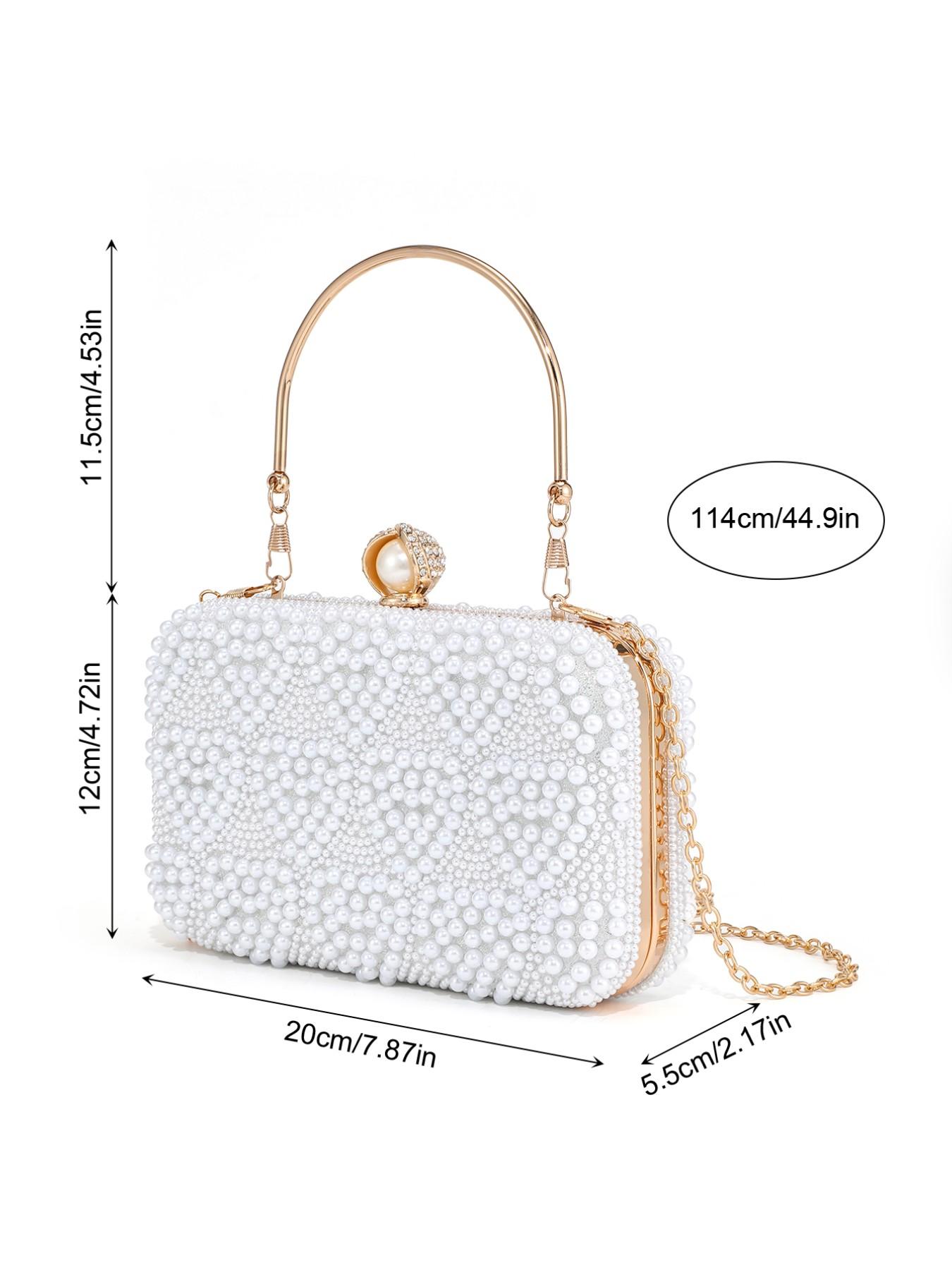 Elegant Pearl Rhinestone Handbag, Evening Party Wedding Bag, Sparkling Chain Design, Luxury Women's Clutch, Perfect for Special Occasions