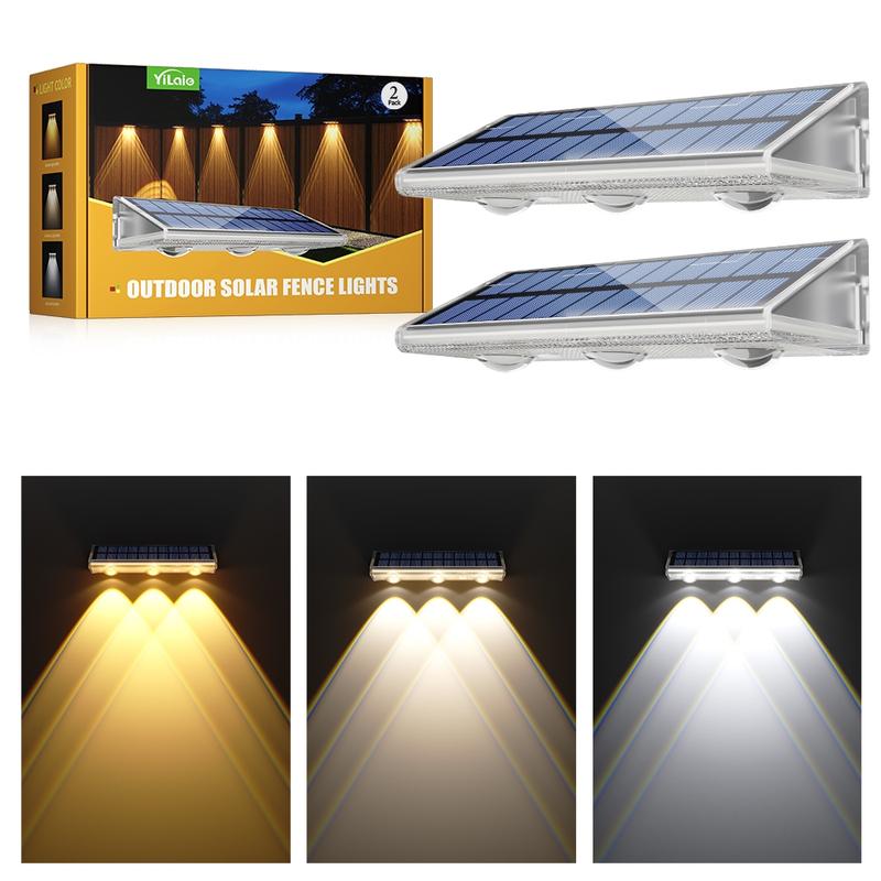 Outdoor Solar Garden Wall Light Fence Lamp, Solar Lights Outdoor, 2/4 Pack LED Solar Charging, Automatic Day Charge Night Light, IP68 Waterproof, 7 Color Options