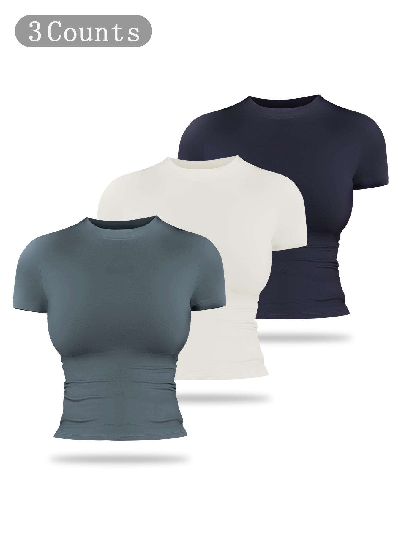 Women's Solid Color Sports Tee, Casual Comfy Breathable Short Sleeve T-shirt for Yoga Gym Workout Running, Ladies Sportswear for All Seasons