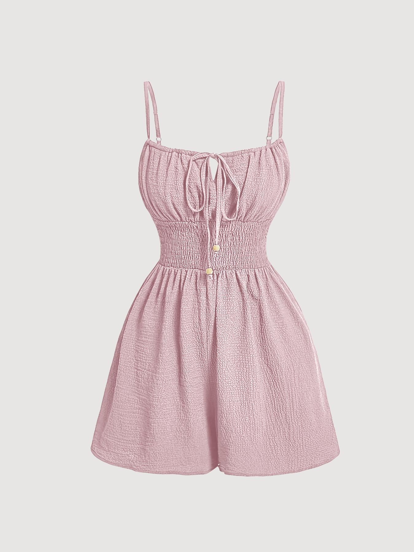 Women's Casual Sleeveless Romper with Front Tie and Elastic Waist, Stylish All-In-One Jumpsuit for Summer, Trendy Fashion for Ladies