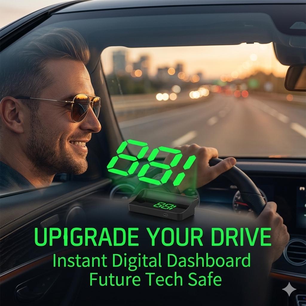 Universal Car HUD Head Up Display - Digital GPS Speedometer with MPH Projector - Plug & Play for All Vehicles, Night