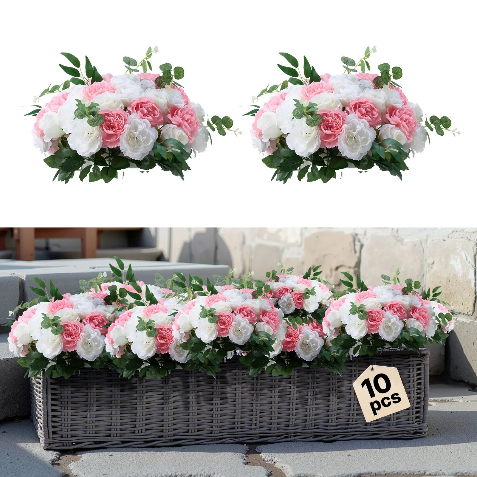 VEVOR 10 PCS Artificial Rose Mix Flower Balls, 17.7 in Diameter, Table Decor for Wedding Special Events & Home Indoor Furniture Accents, Pink and White Centerpieces