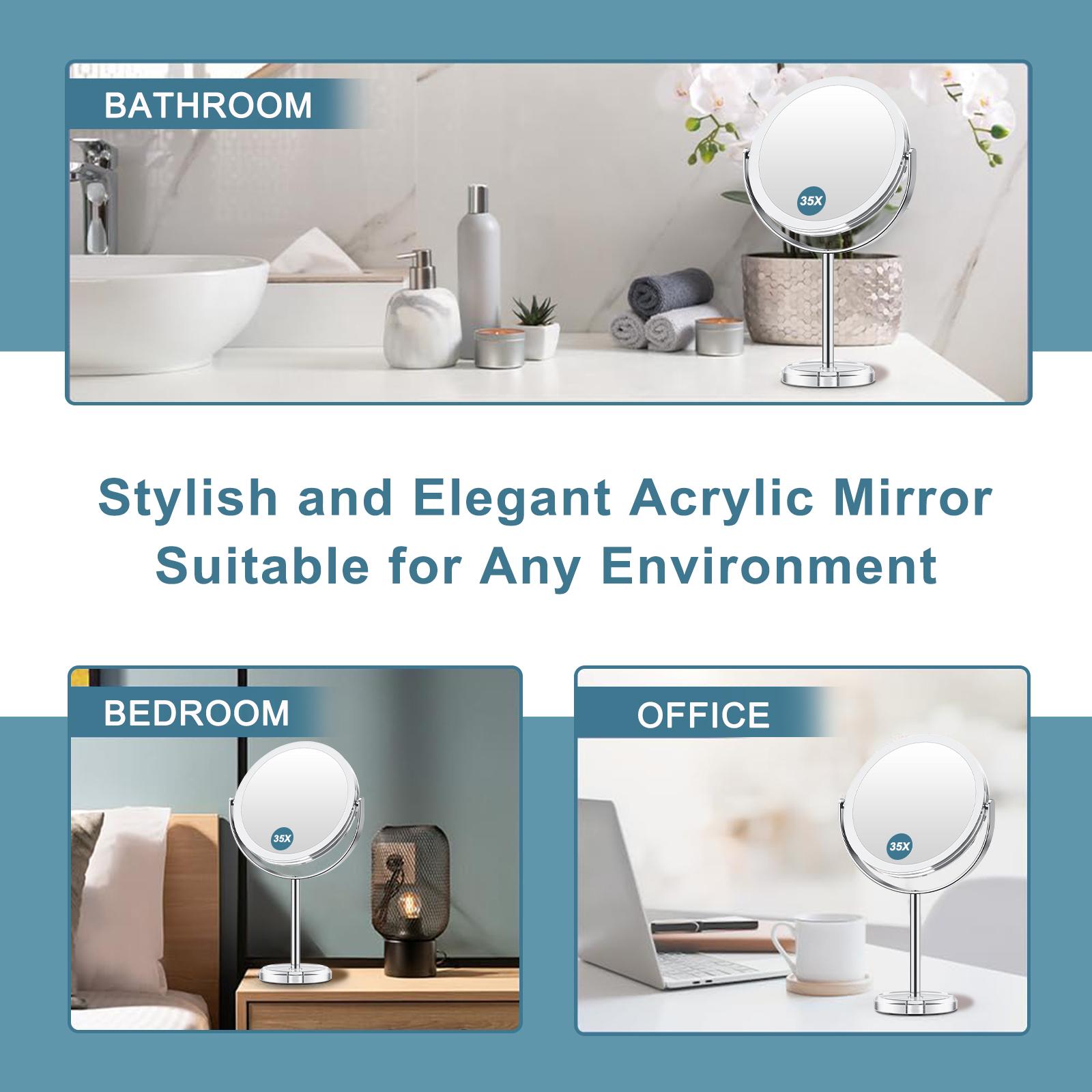 35X Magnifying Makeup Mirror, Dual-Sided 1X/35X Vanity Mirror with 360° Rotation, Detachable Acrylic Travel Mirror for Desk, Bathroom, Bedroom – Perfect Precision Makeup Gift for Women