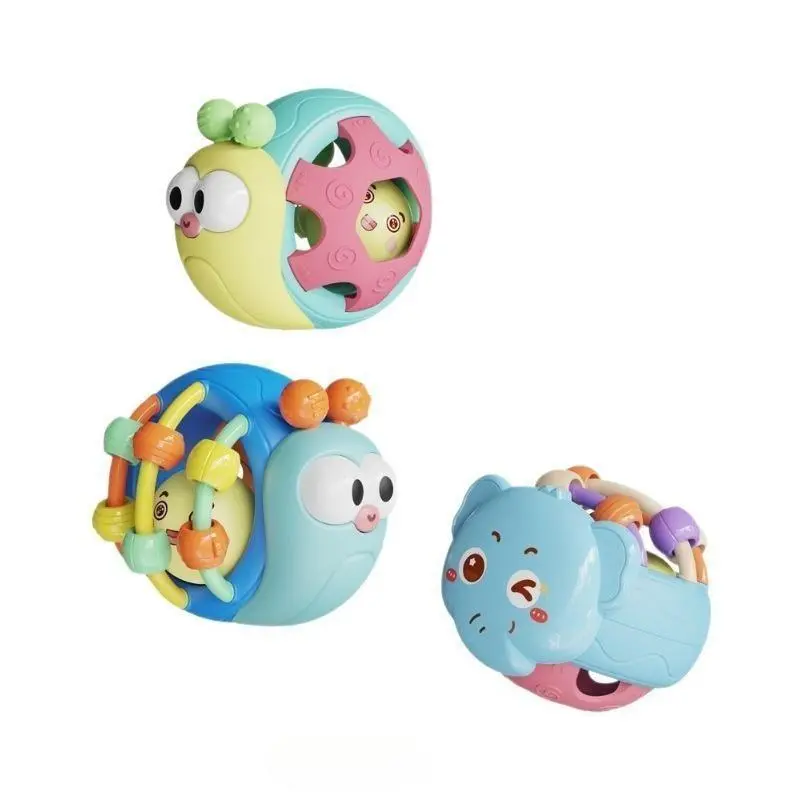Baby Hand Rattle Toy - Plastic Animal-Shaped Shaking Ball with Blue Elephant & Snail, Interactive Early Learning Toy for 0-3 Months Infants, Unisex, Encourages Sensory Exploration, Safe And Fun, Cute Colors, Children Development, Tiny Hands, Snail/Elephan