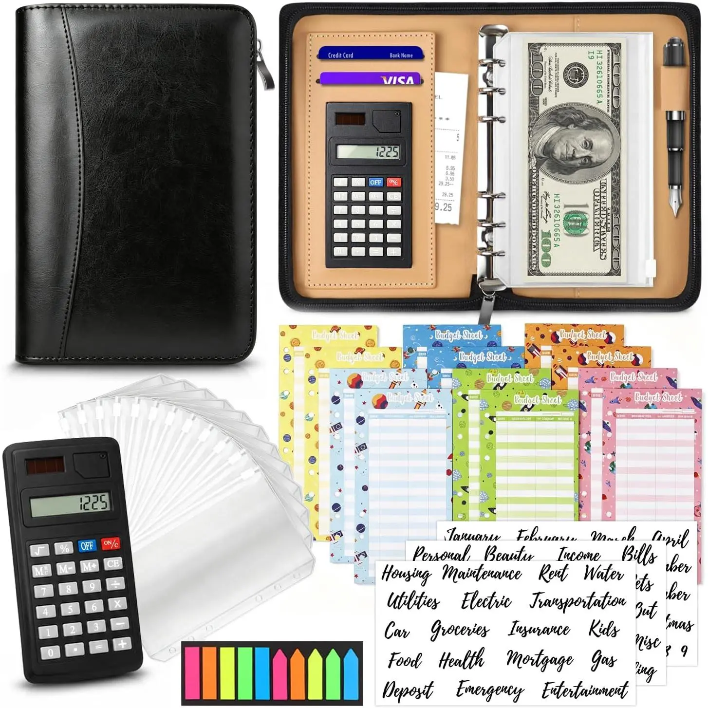 Budget Binder with Zipper Envelopes,  Envelopes for Budgeting | A6 PU Leather Budget Planner 2026 with  Envelopes Calculator, Bill  Organizer for  Saving Budget System Wallet