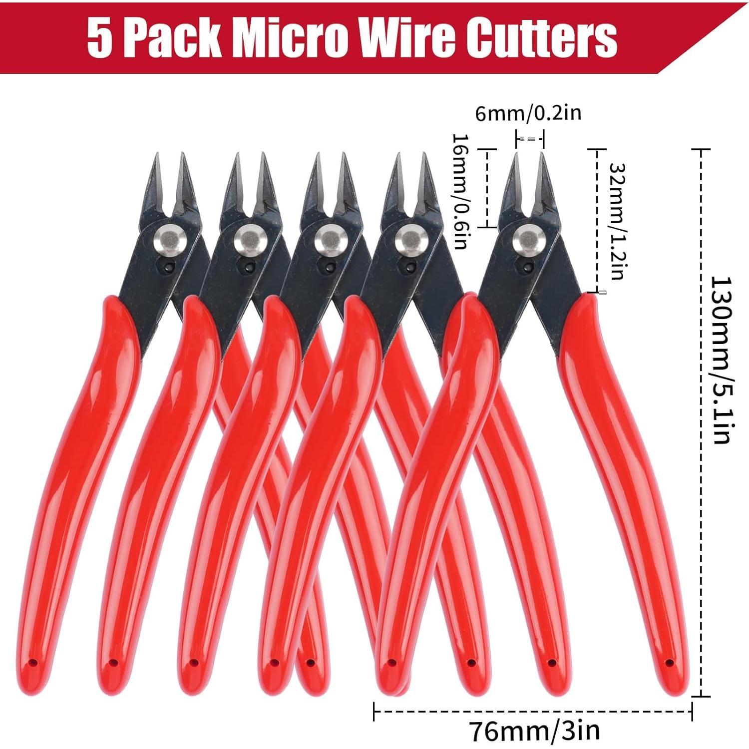 5 Pack Wire Cutters, 5 Inches Flush Cutters Pliers, Diagonal Side Cutters Nippers, Zip Tie Sprue for Electronics, Plastic Models, (Red) 5 Pack Wire Cutters, 5 Inches Flush Cutters Pliers, Diagonal Side Cutters Nippers, Zip Tie Sprue for Electronics, Plastic Models, (Red)