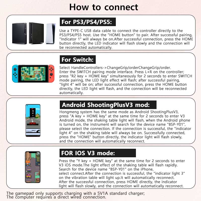 Arcade Gamepad Bluetooth Controller For Nintendo Switch PS4 PS3 Mobile Android IOS iPhone PC Computer Smart TV Joystick Wireless Wired USB Gaming Control Game Pad 2.4G MFI Phone Gaming Accessories