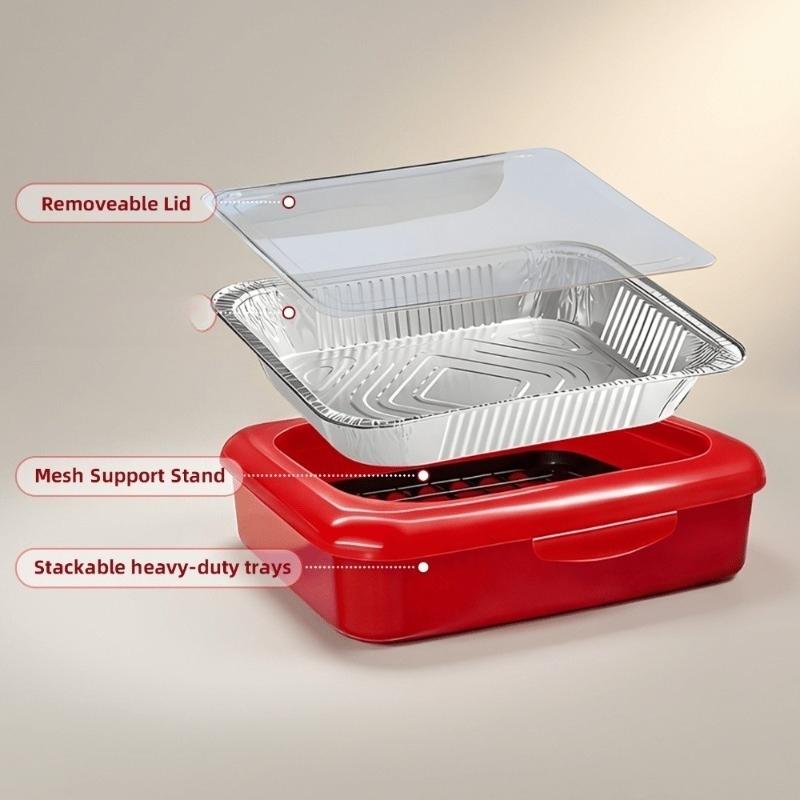 A set of elegant wok 2-in-1 reusable plastic food storage boxes with 1 foil tray for outdoor parties, celebrations, Christmas and Thanksgiving gifts