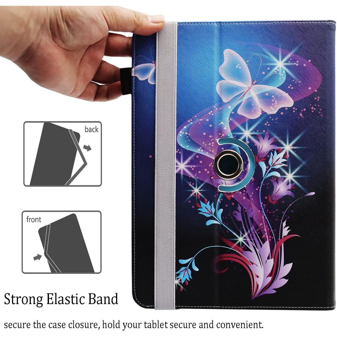 7 8 Inch Android Tablet Case,  PU Leather 360  Rotating Multi-Angle Viewing Stand Case Cover for 7.0 8.0 and  7.0-8.5 Inch Tablet, Shiny Butterfly