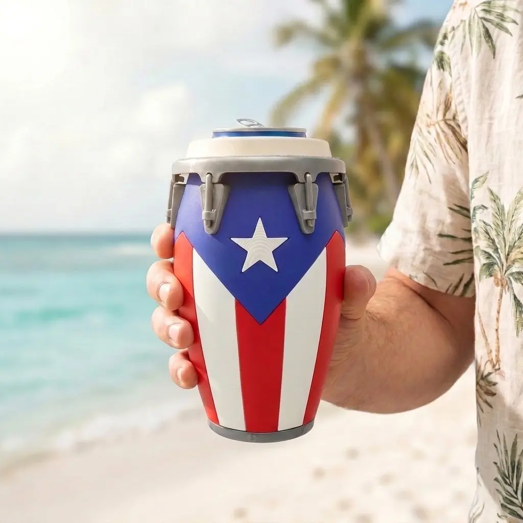 Conga Drum Style 3D Printed Can Holder, Portable Beverage Stand, Stable Design, Ideal for Parties, Unique Gift for Music Lovers