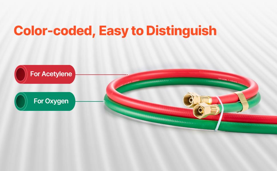 VEVOR Oxygen Acetylene Hose, 1/4-Inchx 50FT Oxy Acetylene Hose with 9/16-18 B Fitting, 300PSI T Grade Welding Cutting Torch Twin Hose, Compatible with Oxygen, Acetylene, Propane and Other Fuel Gases