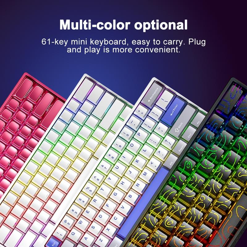AULA Win60 HE wired game keyboard, 60% arrangement, 61-key portable mini layout, cool RGB lighting effect, sensitive magnetic axis, high-performance chip, compatible with Windows/AMC system, suitable for e-sports office, Gaming Keyboard, Backlit Keyboard