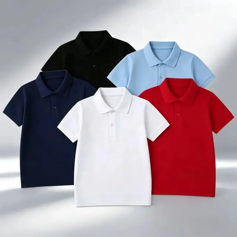 Boys' 5-piece stretch short-sleeve Polo shirt set - Comfortable, breathable, skin-friendly fabric, sports casual top, school uniform, daily sports, boys' sports casual Polo shirt
