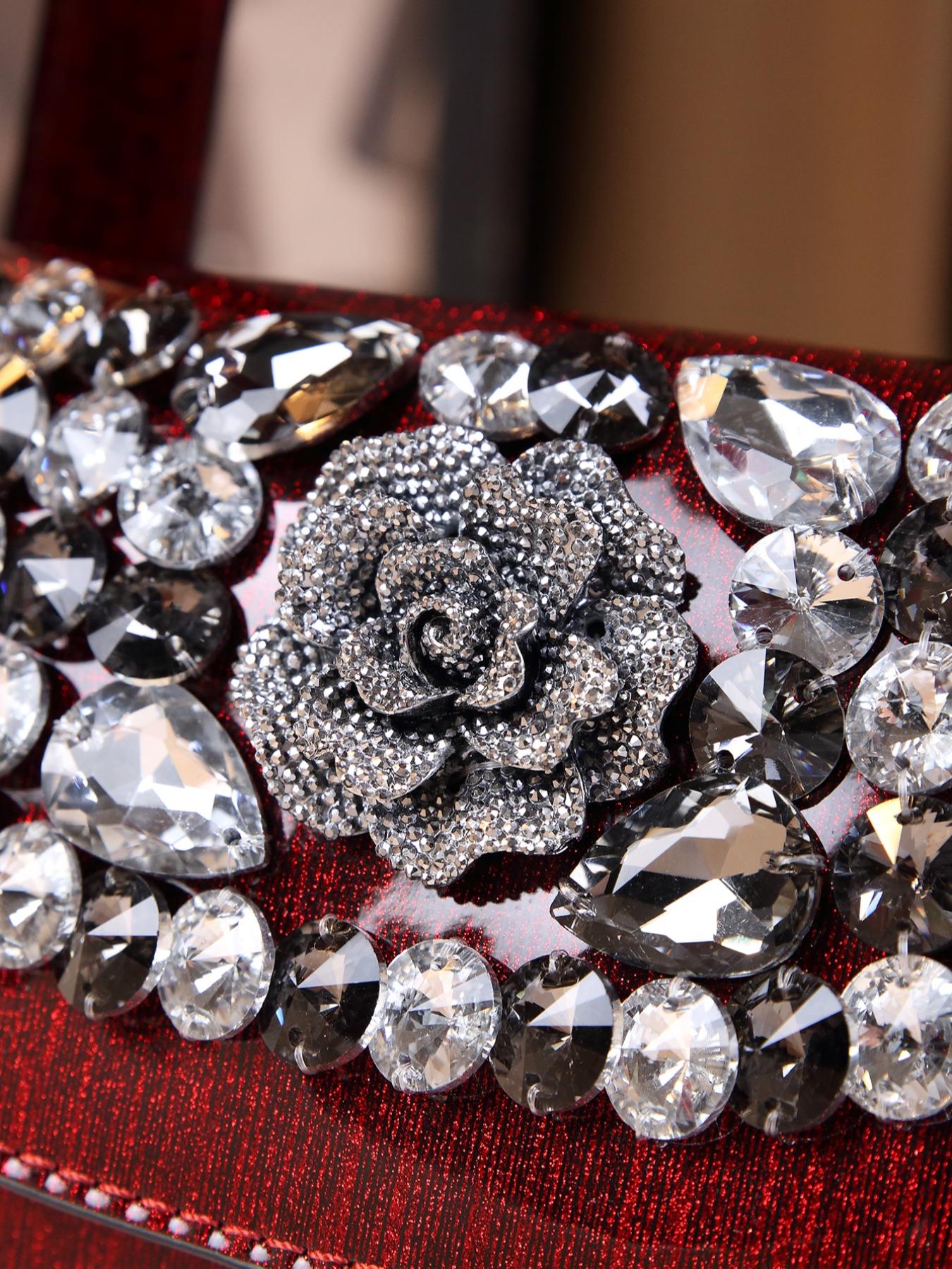 Women's Elegant Rhinestone Decorated Handbag, Fashionable Floral Design Bag for Daily Used, Casual Trendy Versatile High-quality Daily Commuting Bag