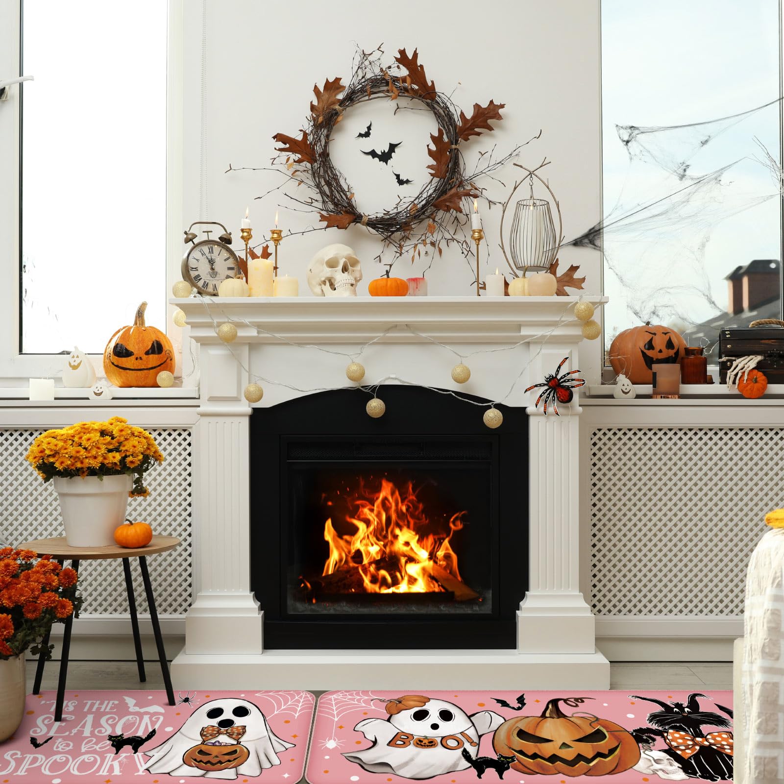 Halloween Kitchen Mat Ghost Rug Welcome Door Mat Halloween Decor Ghost Decor Non Slip Mat for Kitchen Bathroom Home Door Bedroom, Halloween Party Decorations