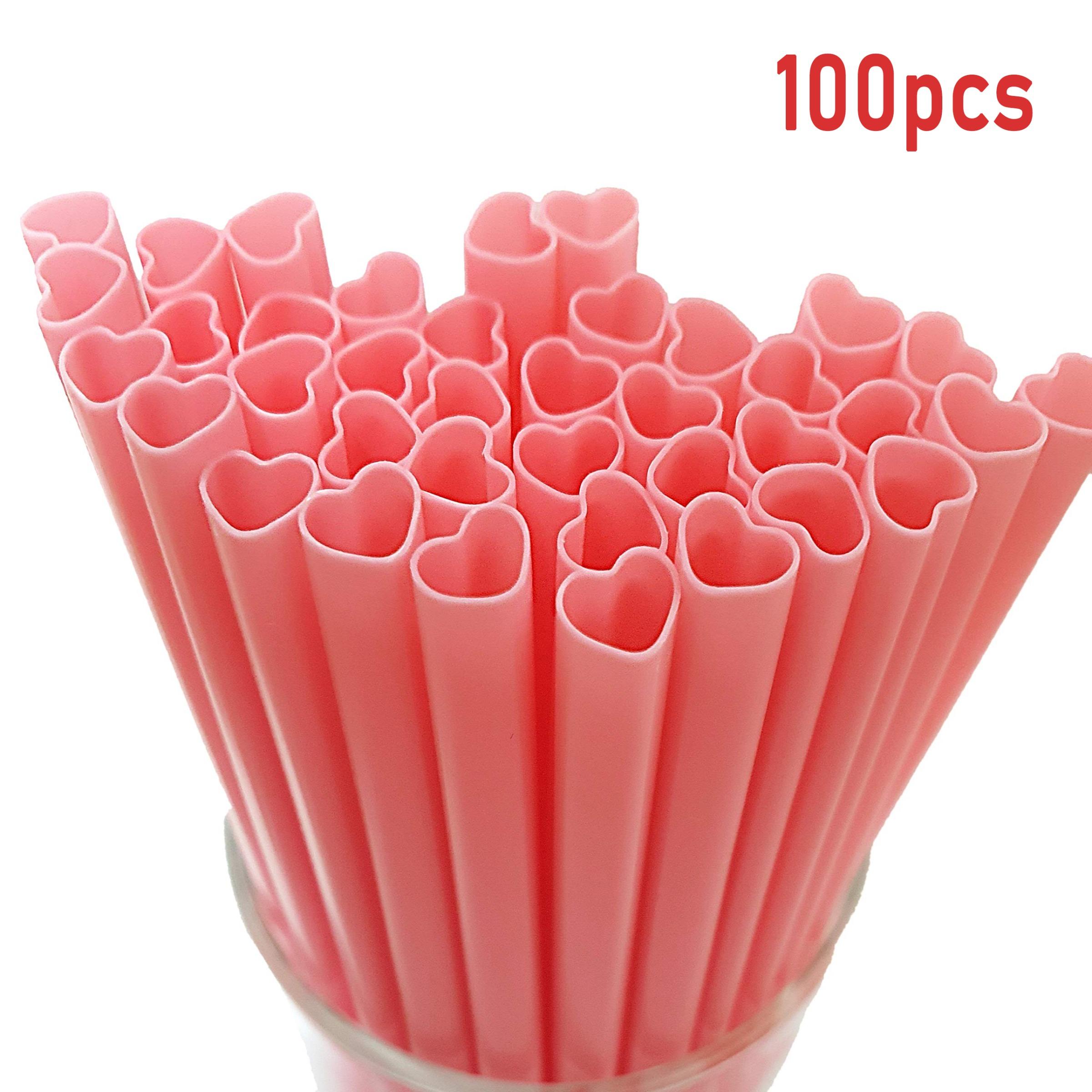 5/20/50/100/200pcs Cute Heart-Shaped Straws for Boba and Iced Coffee, Picnic, Valentine's Day, Wedding Theme Party Drink Accessories, Home Bar Accessories